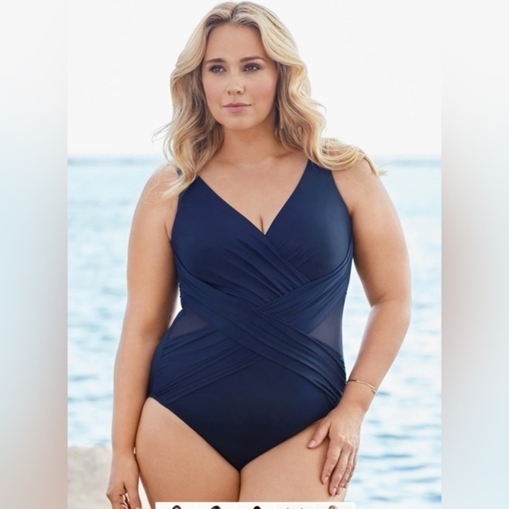 Miraclesuit Crossover One-Piece Swimsuit Plus Size Midnight 16W NWOT Slimming